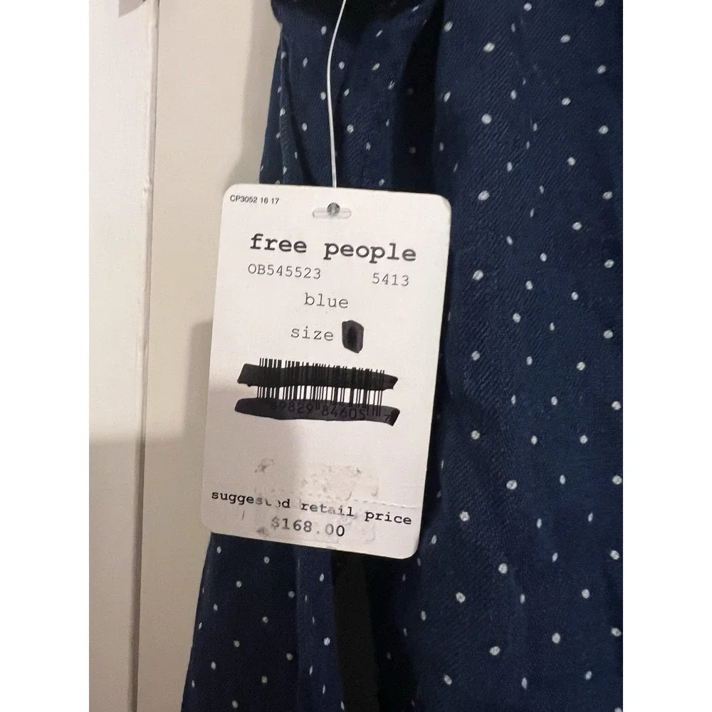 Free People Blue‎ Polka Dot Western Button Down Festival Long Sleeve Flannel Top